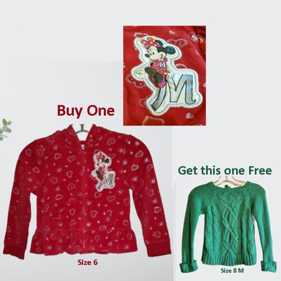 Disney Girls' Minie Mouse Velvet Valentine Hoodie Jacket with Get One Free -SZ 6 - Picture 1 of 7
